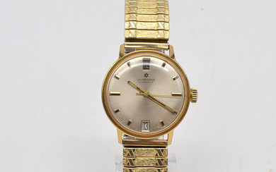 JUNGHANS 17 JEWELS, MECHANICAL MOVEMENT WITH MANUAL WINDING, GOLD-PLATED AND WITH FLEX BAND, AROUND 1970S.