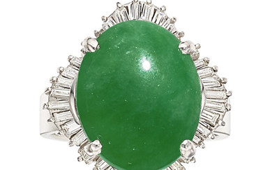 Jadeite, Diamond, White Gold Ring The ring features an...