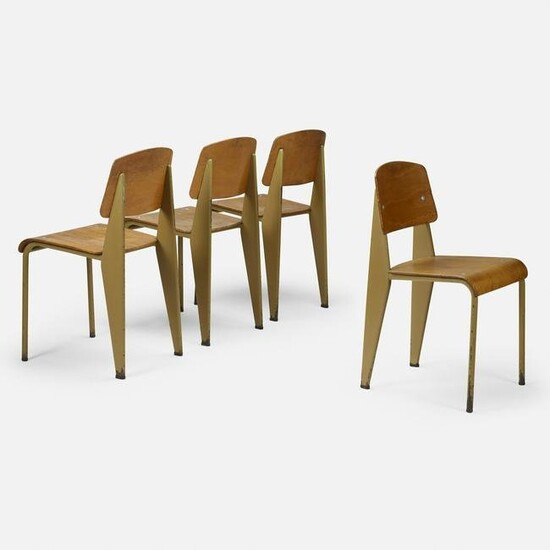 Jean Prouve, 'Semi-Metal' chairs no. 305, set of four