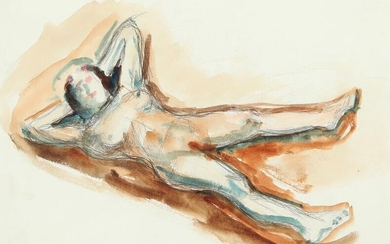 SOLD. Jens Søndergaard: Female nudes. One signed Jens S, 36. Two watercolour and lead on paper. Visible sizes 32 x 23.5 and 25 x 36 cm. (2) – Bruun Rasmussen Auctioneers of Fine Art