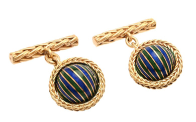 Jewellery Cufflinks BOUCHERON, cufflinks, 18K gold, green and blue ename...
