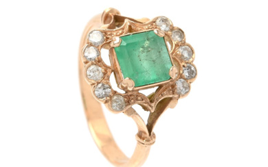 Jewellery Ring RING, 14K gold, emerald, brilliant cut diamonds appro...