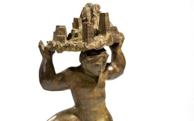 José Seguiri (Spanish, born 1954) Groupe en bronze représentant un Atlante, 'Homme por...