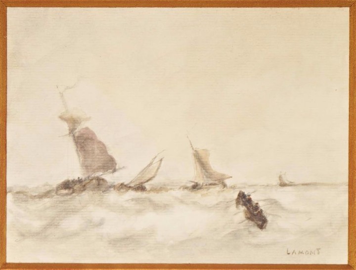 Joseph LAMONT (XXe), "Voiliers naviguant", aquarel…