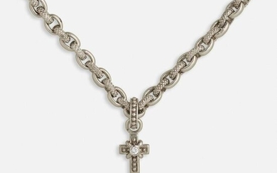 Judith Ripka, Cross and heart charm white gold necklace