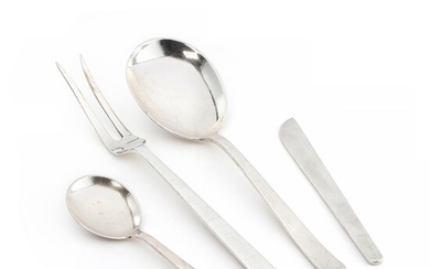 SOLD. Kay Bojesen: "Grand Prix". A potato spoon, a steak fork, a butter knife and a marmalade spoon of sterling silver. (4) – Bruun Rasmussen Auctioneers of Fine Art