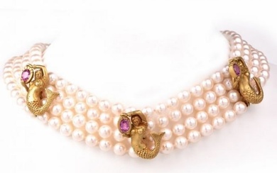 Kieselstein Cord 2.85ct Tourmaline Pearl Gold Mermaid Necklace