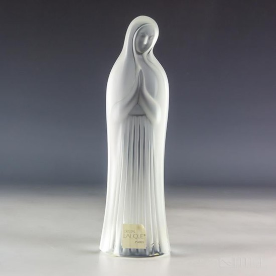 LALIQUE Crystal Hands Together Virgin Mary Figure