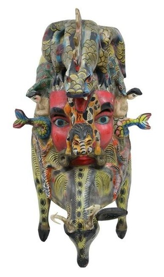 LARGE MEXICO CARVED CEREMONIAL MASK, 39.5"L