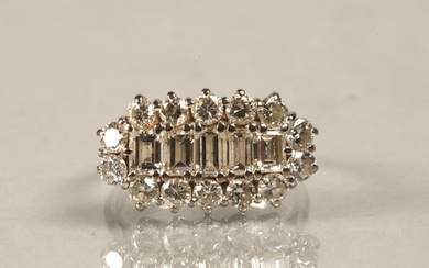 Ladies 18ct white gold diamond cluster ring, central row of ...
