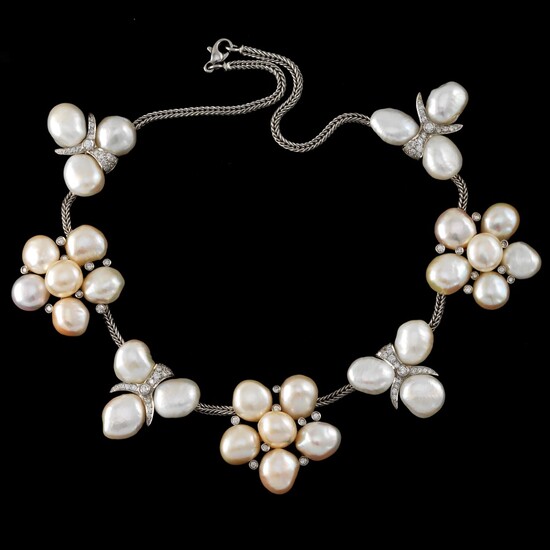 Ladies' Baroque Pearl and Diamond Necklace