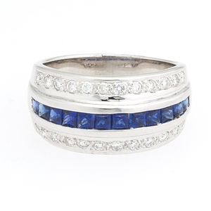 Ladies' Gold, Blue Sapphire and Diamond Band