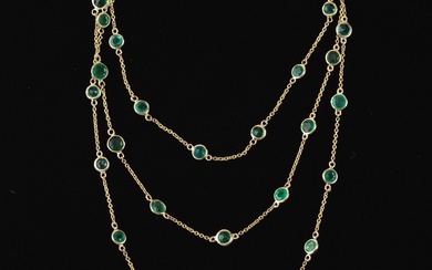 Ladies' Italian Gold and Emerald by the Yard Chain Necklace
