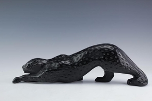 Lalique French Art Glass Black Panther Sculpture