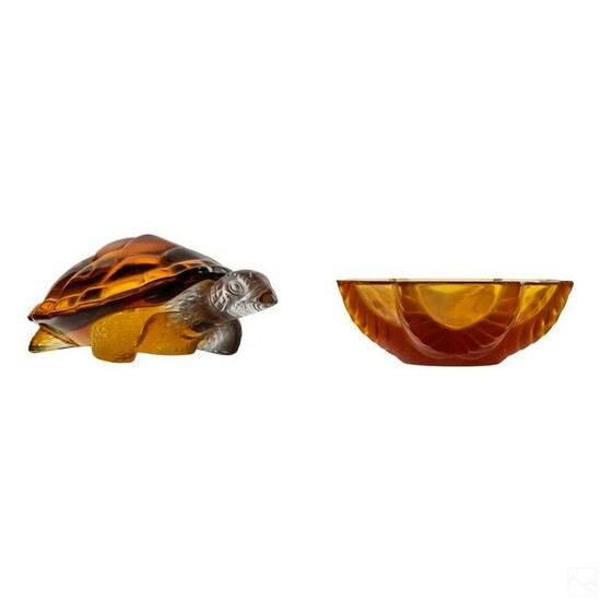 Lalique Glass Crystal Sea Turtle and Trinket Dish