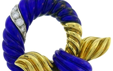 Lapis Lazuli Diamond Yellow Gold Brooch Pin Clip
