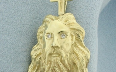 Large Diamond Jesus Christ and Cross Pendant in 14k Yellow Gold