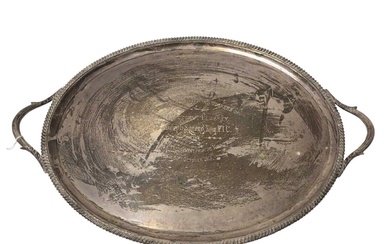Large George V twin handled silver tray