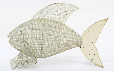 Large White Metal Hand Crafted Fish Sculpture