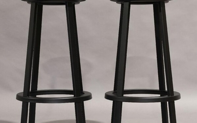 Leon Ransmeier for Hay, Pair of 'Revolver' stools, of recent manufacture, with revolving seat and footrest, in black powder coated metal, each 76cm high (2)