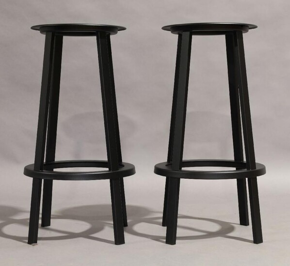Leon Ransmeier for Hay, Pair of 'Revolver' stools, of recent manufacture, with revolving seat and footrest, in black powder coated metal, each 76cm high (2)