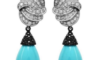 Lilli Turquoise Diamond 18K White Gold Dangle Drop Day-Night Earrings