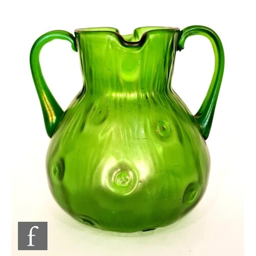 Loetz - An early 20th Century twin handled glass jug of ovoi...