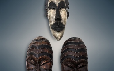Lot Of 3 Modern Decorative African Hand Crafted Wooden Masks,...