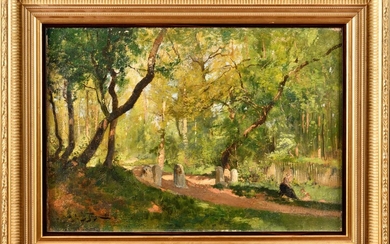Louis TAUZIN (c.1842-c.1915) Pause en forêt Huile sur toile Signé et daté "(18)84" en bas...