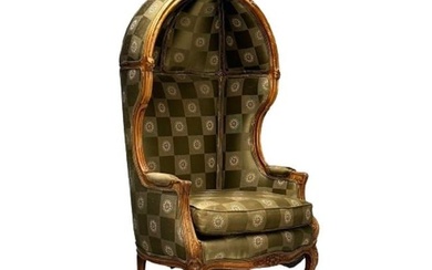 Louis XV, French Porter Chair, Green Fabric, Beech, France, 1940s