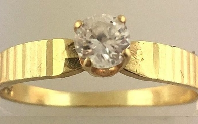 Lovely 14k Yellow Gold Band Solitaire Diamond Ring