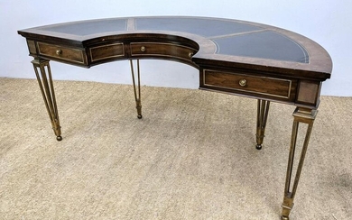 MASTERCRAFT Brass and Burl Wood Desk. U shaped desk wit