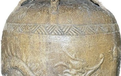 MONUMENTAL FLOOR VASE Heavy Antique Chinese X-Large Martaban Jar Museum Quality