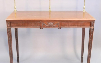 Mahogany inlaid server having brass gallery back and