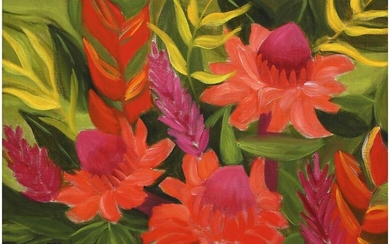 Margarita Lozano Oil on Canvas Flores Tropical