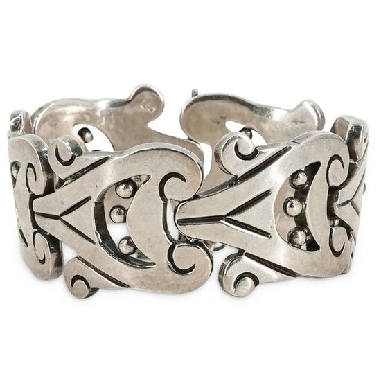Mexican Taxco .925 Sterling Silver Ornate Link Bracelet