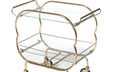 Mid Century Modern Brassed Metal and Glass Bar Cart