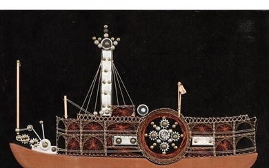 Mid-Century Modern Folk Art Paddlewheel Boat Art Work
