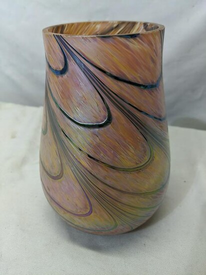 Modern Art Glass Iridescent Swirl Vase Loetz Style