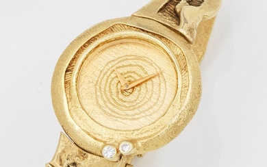 Montre-bracelet extravagante pour femme en or jaune serti de diamants, taille 585. Bracelet de forme...