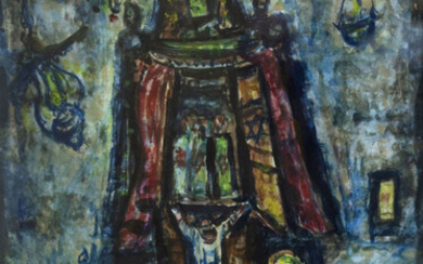 Moshe Castel (1909-1991) - HaARI HaKadosh Synagogue, Gouache and Water Color on Paper.