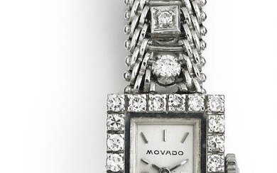 Movado A lady's wristwatch of 18k white gold with numerous diamonds. Mechanical...