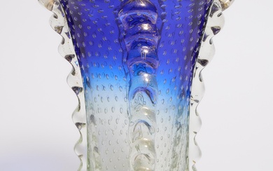 Murano Bullicante Ribbed Glass Vase, mid-20th century