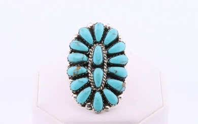 Native America Navajo Handmade Sterling Silver Synthetic Turquoise Ring By J.W.