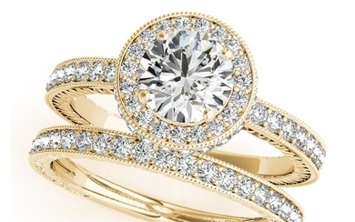 Natural 2.2 CTW Diamond Engagement Ring SET 14K Yellow Gold