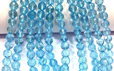 Natural Blue Topaz Gemstone 3 mm Round Micro Faceted Beads...