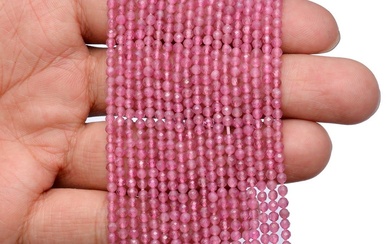 Natural Pink Tourmaline Gemstone 2 mm Round Micro Faceted Beads...