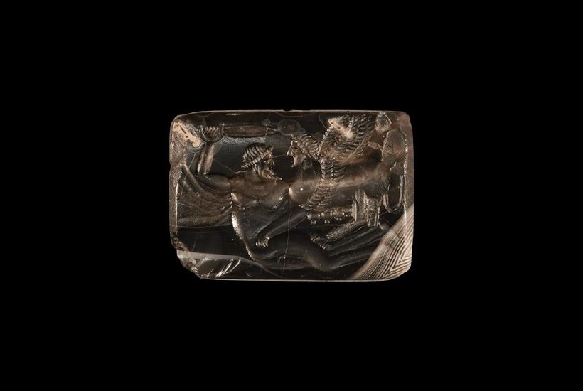 Neoclassical Amulet with Sphinx Attacking Man