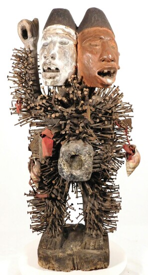 Nkisi Power Figure with Two Heads, Bakongo People, DR