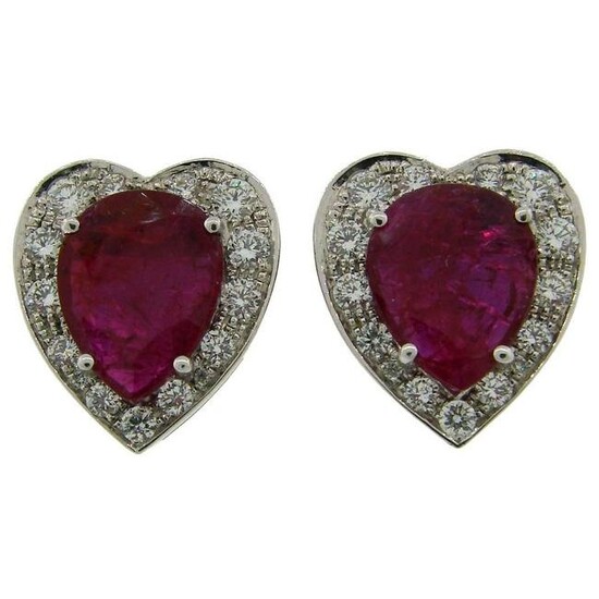 No-Heat Natural Ruby Diamond Gold Heart-shape Earrings